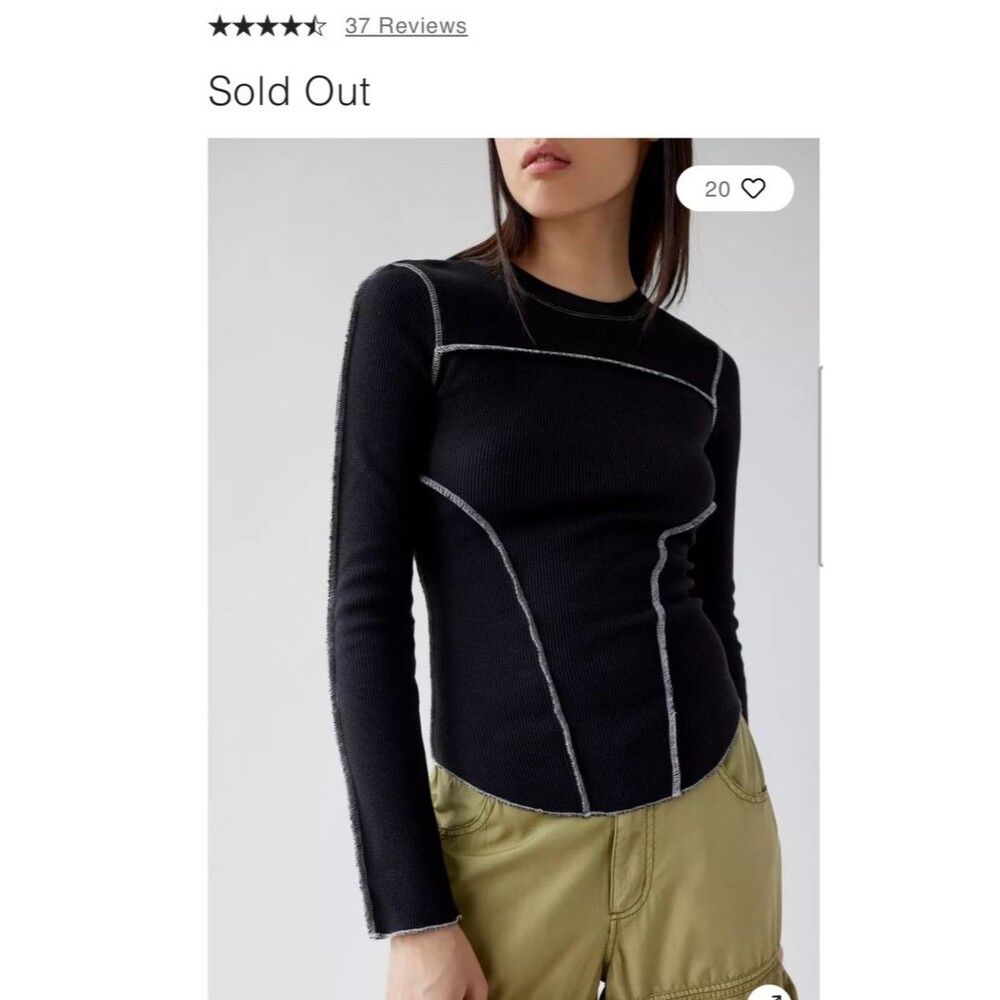 Urban Outfitters Emme Thermal Seamed Top Womens M Black Long Sleeve Knit Fitted